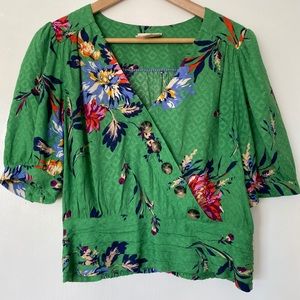 Anthropologie Maeve floral top green 6